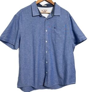 Original Penguin Munsingwear Mens Short Sleeve Button Up Polo Shirt Blue XXL